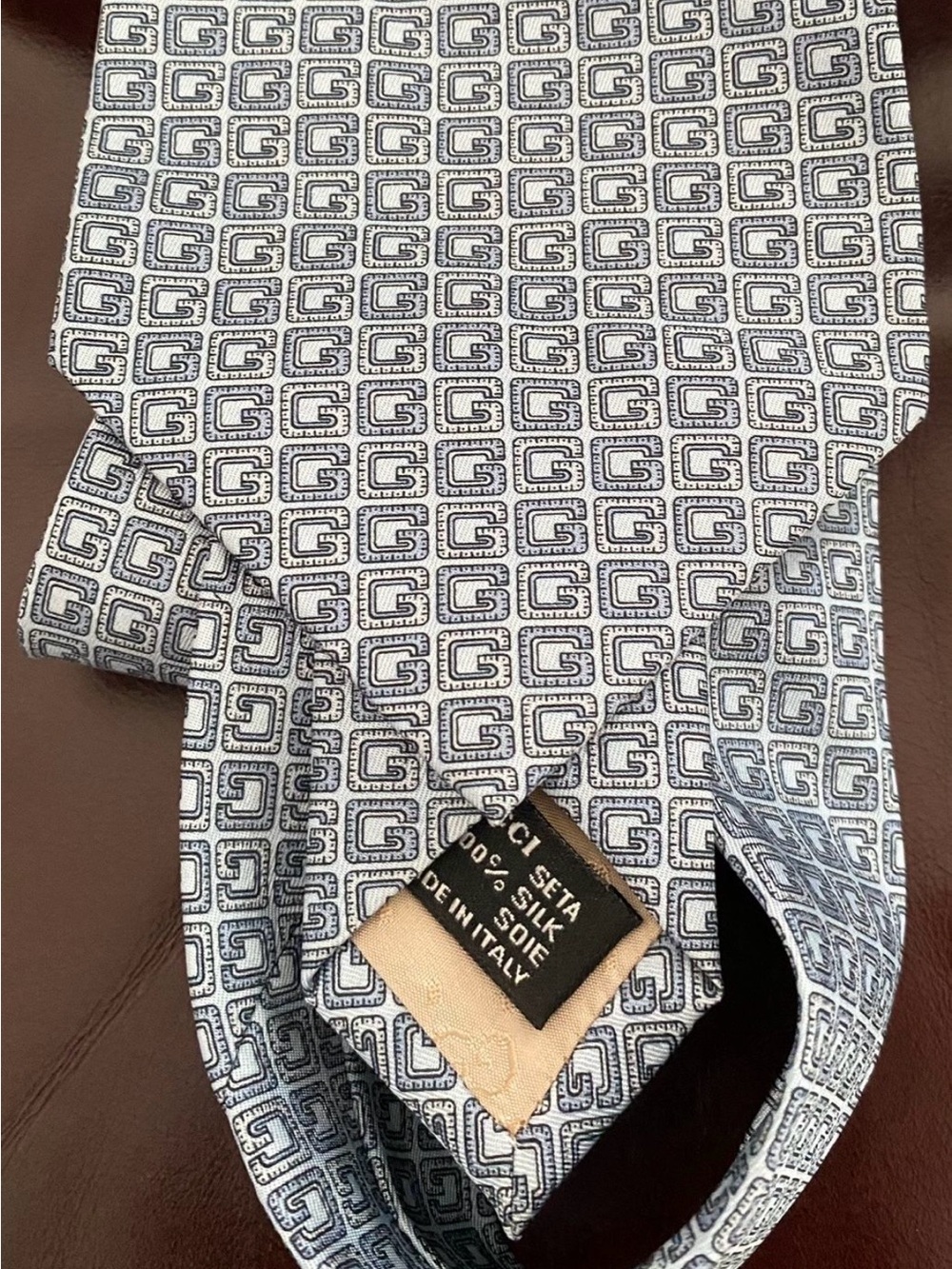 Gucci Light Blue and White Silk Tie with Repeating G Motif